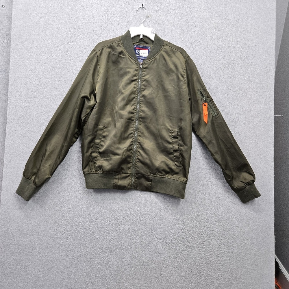 Phat Farm Men Jacket M/M Green Bomber Satin Flyer Flight Military